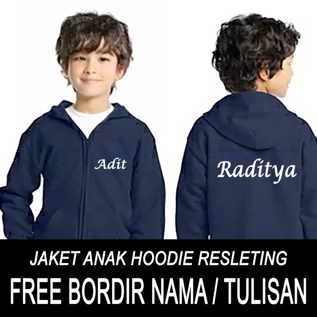 Jaket anak BORDIR NAMA hoodie resleting 1 tahun sampai 12 tahun