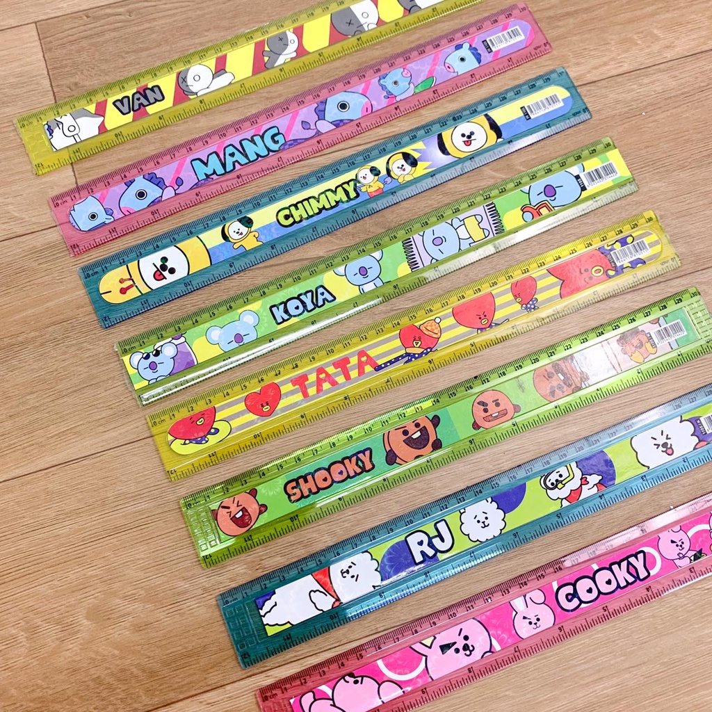 PENGGARIS BT21 30 CM WARNA WARNI READY 8 KARAKTER MISTAR GAMBAR BT21 PERLENGKAPAN SEKOLAH TERMURAH