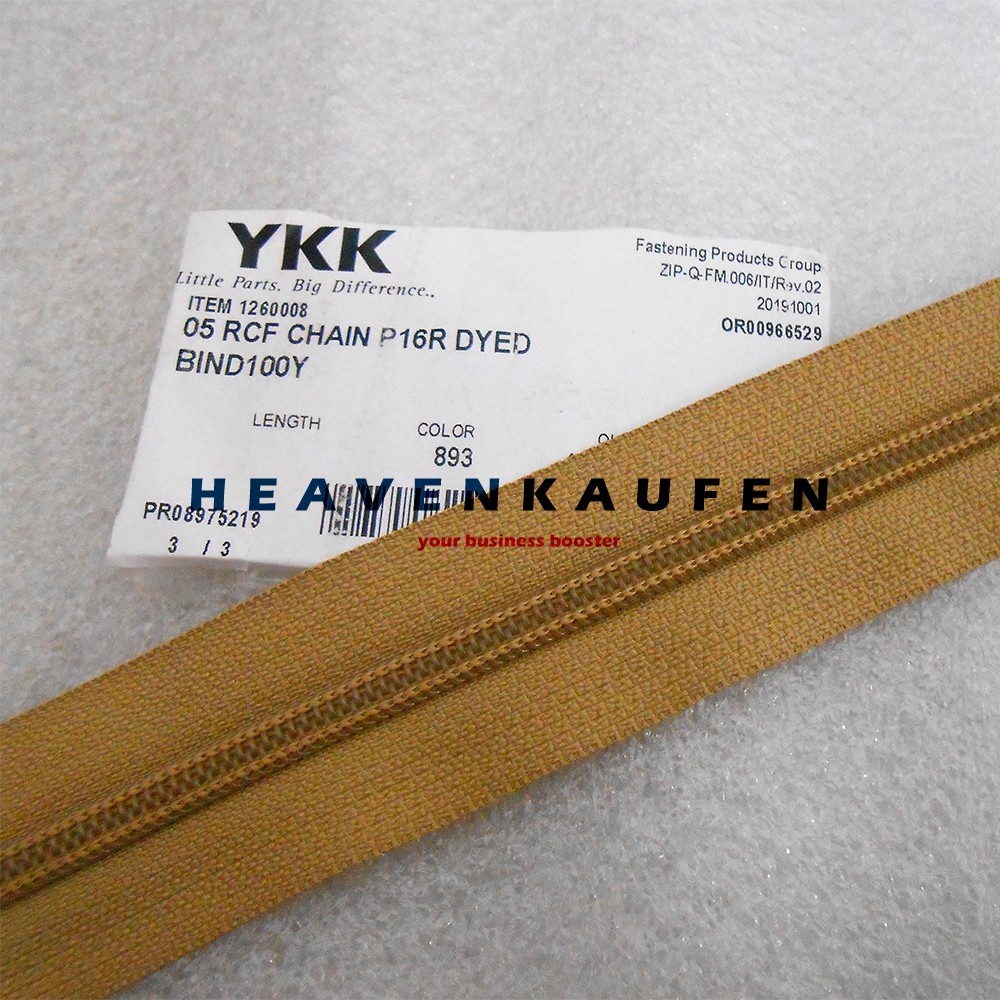 Resleting Zipper YKK Warna Kopi Susu Kode Warna 893 Meteran No 5