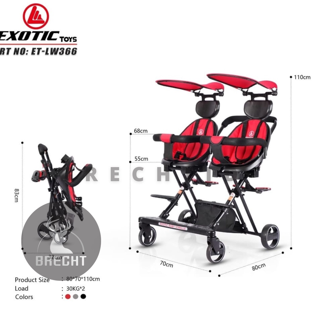 Promo Stroller Anak Baby Kembar Kursi Double Exotic ET LW 366 / LW-366 Original Exotic Termurah