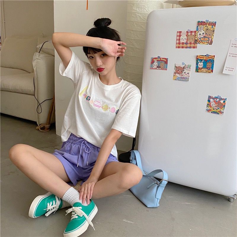 [littlecrab] Kaos Oversize Planet Besar Lucu Unik Tshirt Bordir Berkualitas Tata Surya Imut Simple Elegan 8 Planet Tata Surya Aesthetic Couple T-shirt Keren Korean Style