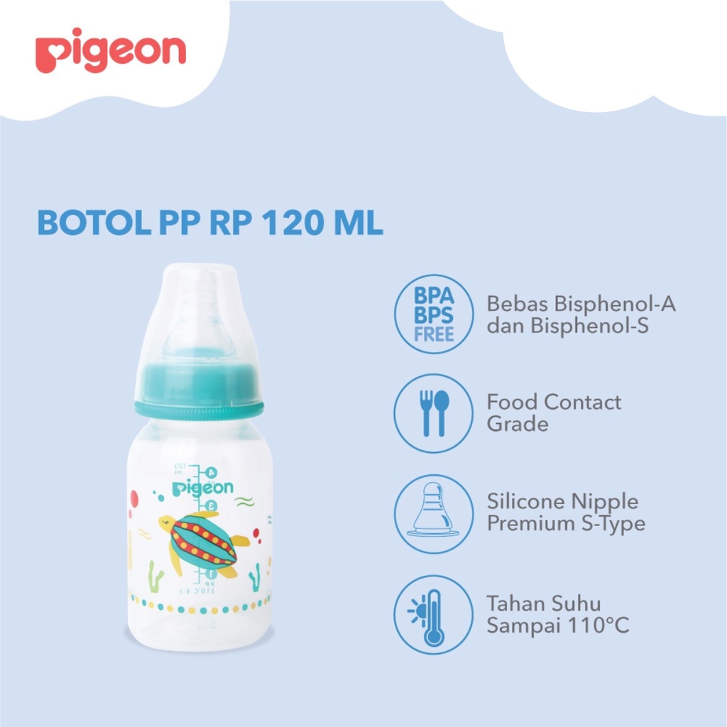 Pigeon Botol Susu Peristaltic Nipple Round Nursing Bottle PP RP Slim Neck Turtle Penyu Belimbing 120ml