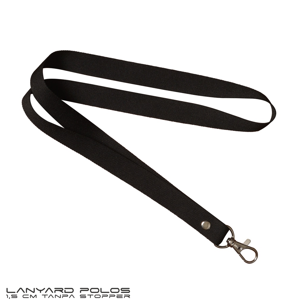 Lanyard Hitam Polos 1,5cm Tanpa Stopper + Karet