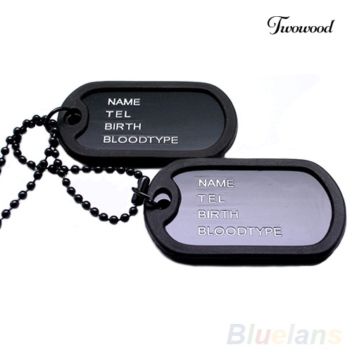 Kalung Rantai Liontin 2 Dog Tag Warna Hitam Gaya Army Untuk Pria