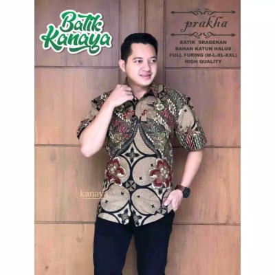Prakha Kemeja Batik Pria Lengan Pendek Full Furing Bahan Katun Sragenan By Kanaya