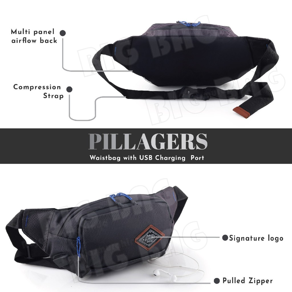 Tas Selempang Pria / Wanita Waist Bag Gear Bag 13108 NEW PILLAGERS PORT + FREE USB EXTENTIONS CABLE