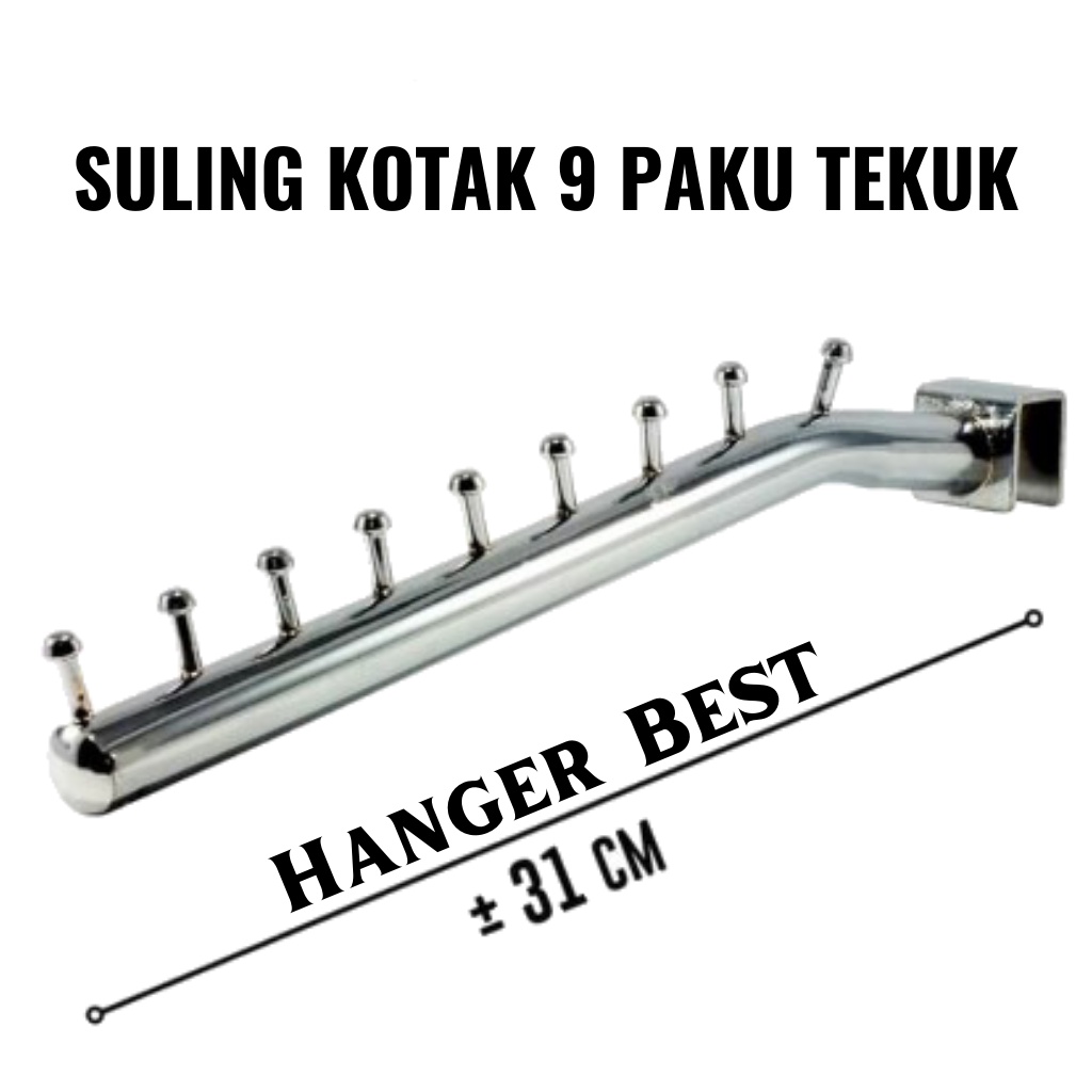 Hanger Suling Pipa Kotak 9 Titik Paku Tekuk Gantungan Baju Display Toko