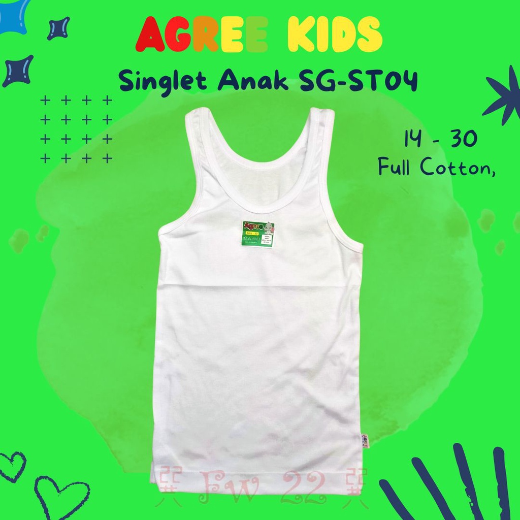 Singlet Anak Agree Kids SG-ST04 Berbahan Katun Premium dengan Ukuran 22 - 30