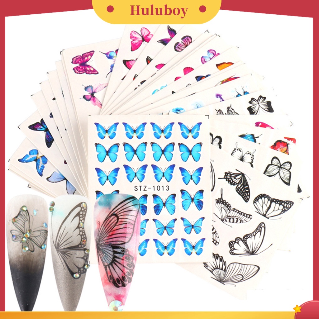 Huluboy Huluboy♡ 30 Pcs Stiker Nail Art Motif Kupu-Kupu Aneka Warna Untuk Rumah