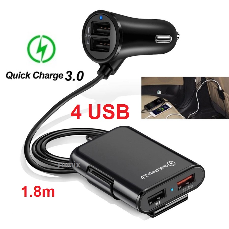 Mobil Charger HP 4 Port USB HP Car Charger Super Fast Charging 3.1A Qualcomm QC3.0 8A 4 in 1