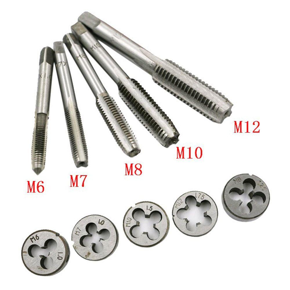 Populer 12pcs Tap Dies Set Die Stock Adjustable Die Wrench Sekrup Taps Bearing Steel Hand Tools Drat Colokan Keran