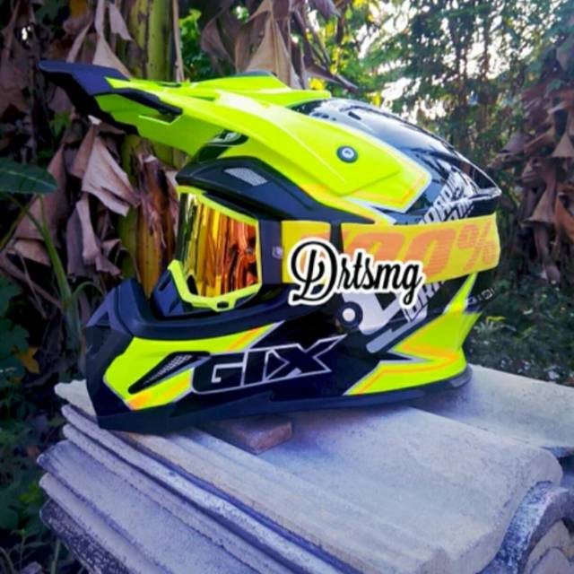 Jual Helm Gix Cross Trail Trabas Cross Ride Yellow Stabilo Kacamata Goggle terlaris