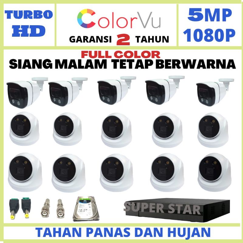 PAKET CCTV COLOR VU 16 CHANNEL 15 KAMERA LENSA 5MP 1080P IR SONY SIANG MALAM BERWARNA