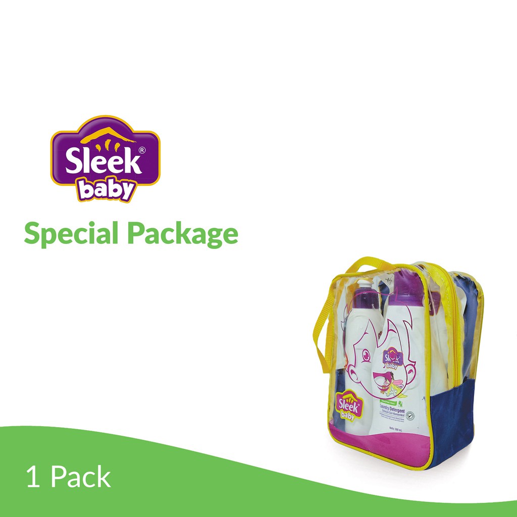 Sleek Special Package / Paket Hemat (Sleek Baby Bottle Nipple Cleanser 500ml, Sleek Baby Laundry Detergent 500ml, Sleek Baby Laundry 450ml)