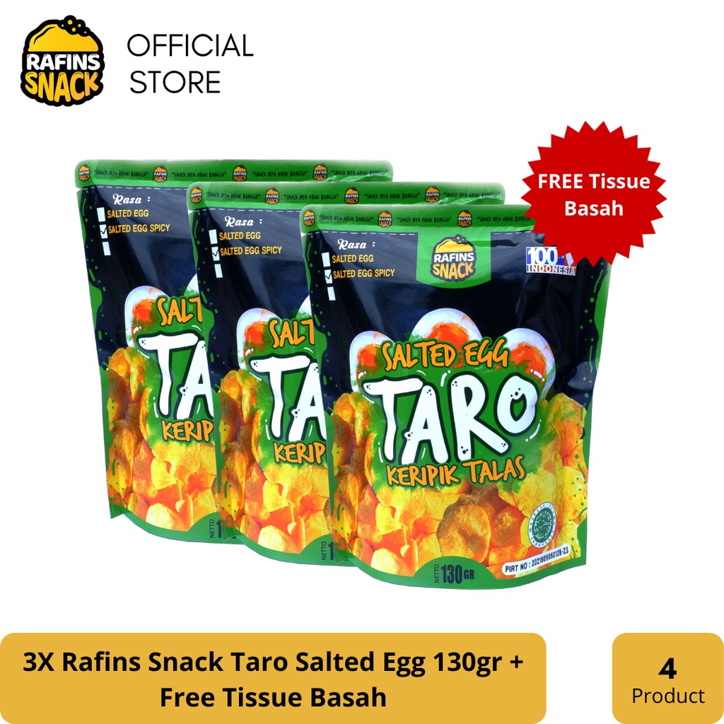 

Rafins Snack Keripik Talas TARO SALTED EGG 130gr 3 Pcs GRATIS TISUE BASAH Cemilan Jajanan Makanan Ringan Snacks Kerupuk Keripik Kering Krispy