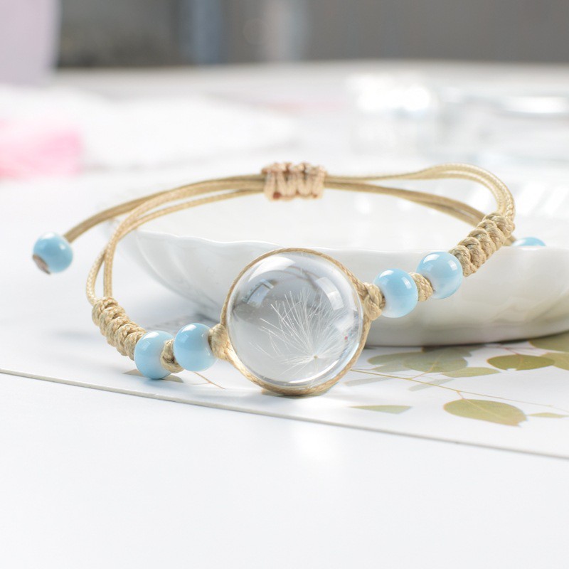 Gelang bangle bunga wanita bunga kering awet cantik terbaru model korea lucu hadiah kado anak ultah-blue dandelion