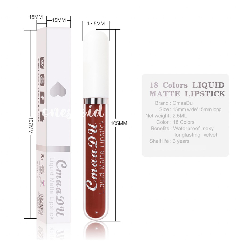 CMAADU Lipstik 18 Ultra Chic Liquid Matte Waterproof Long Lasting Mampu Menutupi Area Bibir Yang Gelap XX007