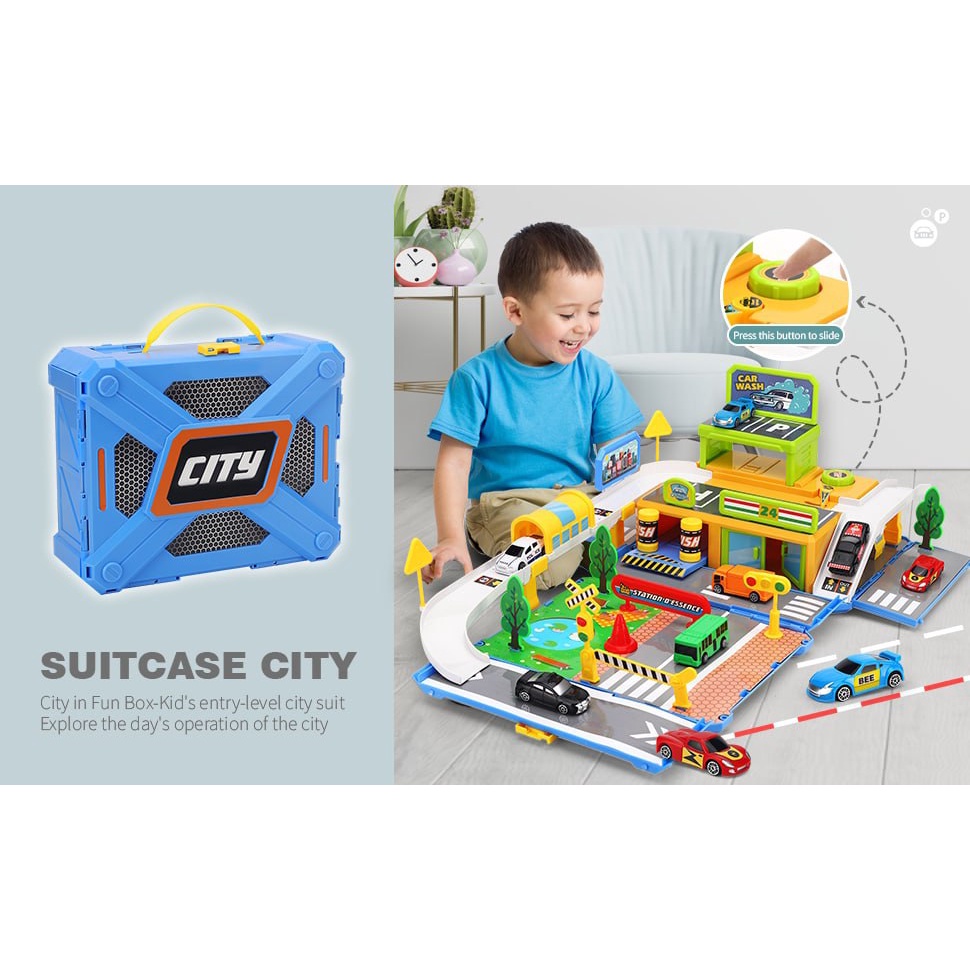 mainan mobil suitcase city track set