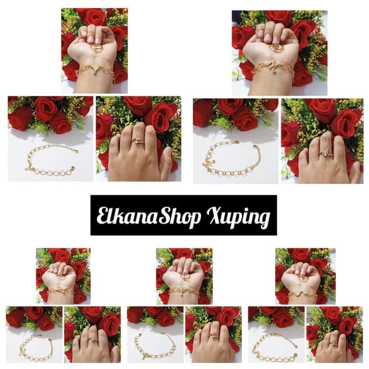 Gelang dewasa Ring bulat Ininsial Nama A-Z free cincin chat pilih huruf .gold xuping