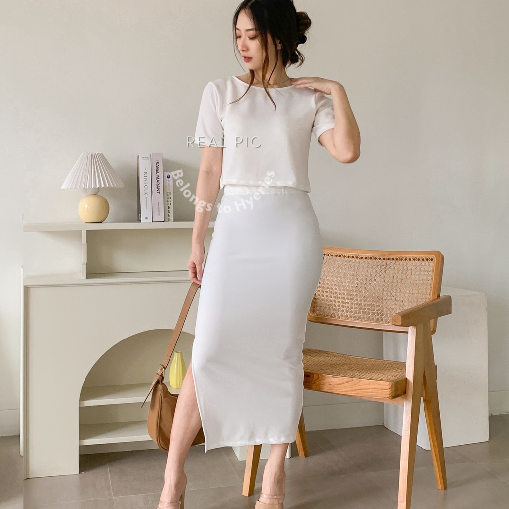 HYERIES Irene set / Dress kondangan / Atasan casual wanita / Atasan kerja / Rok higwaist polos / Setelan kerja / Shirt dress / Bodycon Midi dress / Slit dress split/ Pakaian kerja / Setelan polos / Rok kerja / Rok span panjang / Dress basic Simple