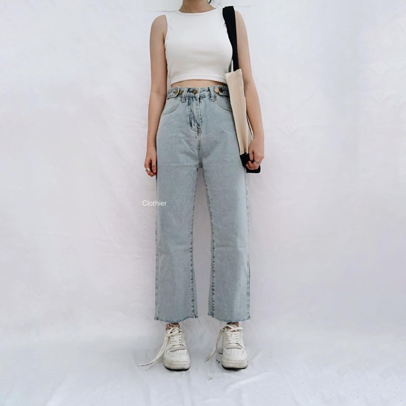 CLOTHIER - Lexa Adjustable Mom Jeans | Light Blue Denim