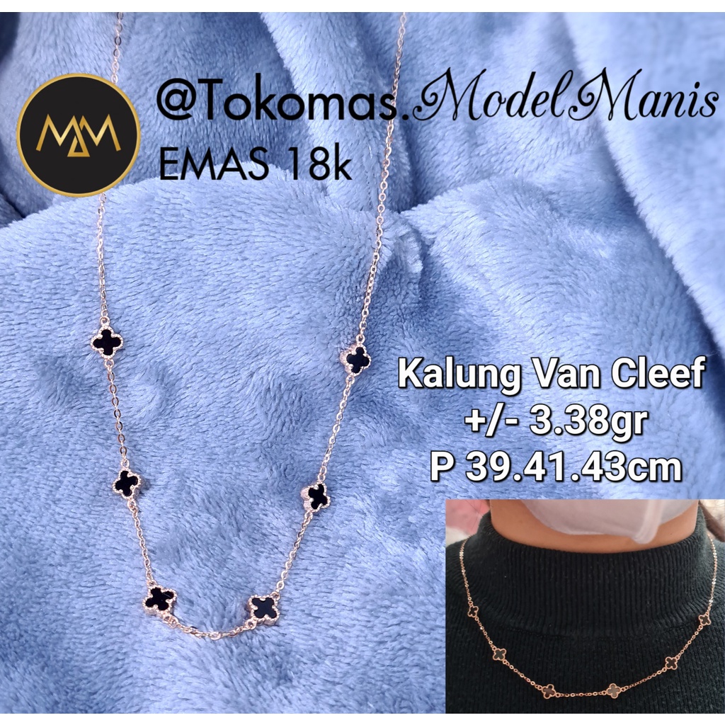 Kalung Italy Van Cleef emas rosegold italy 750 kadar 18k