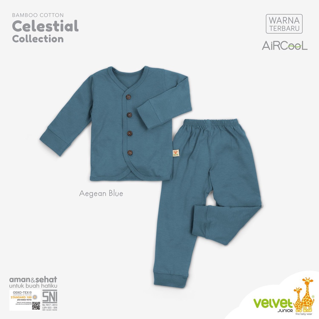 Baju Bayi Piyama Anak Setelan Panjang Kancing Tengah Celana Panjang 0-12 Bulan Velvet Junior Aircool Cotton Celestial Series