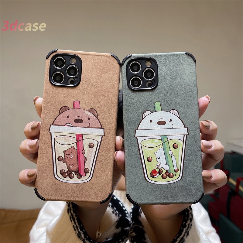 Casing Soft Case Realme C15 C21 C20 C12 C11 2021 5 5S 5i 6i C20A C17 7i C1 C2 C3 C3i realme Narzo 20 10 10A 20A 30A A15 A7 A5S A9 A5 2020 Cartoon Bear Milk tea Lamb Skin Leather Case