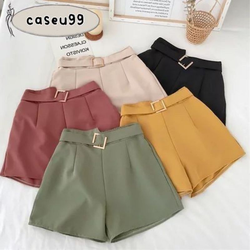 Genayooa Office Elastic Waist Short pants Women Mini Shorts with Belt// Wide Leg Summer 2022 Harajuku Korean Short Feminim// celana pendek Korea kaleo hotpants