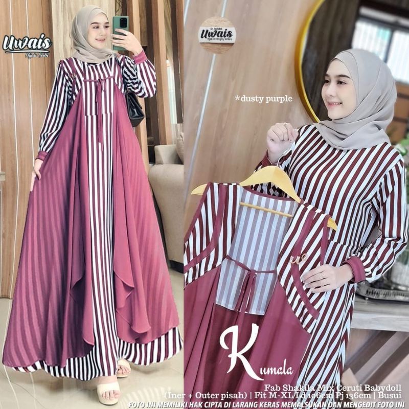 Kumala Dress Original By Uwais//Gamis Busui Set Outer//Setelan Dress dan Outer//Gamis 2 in 1//