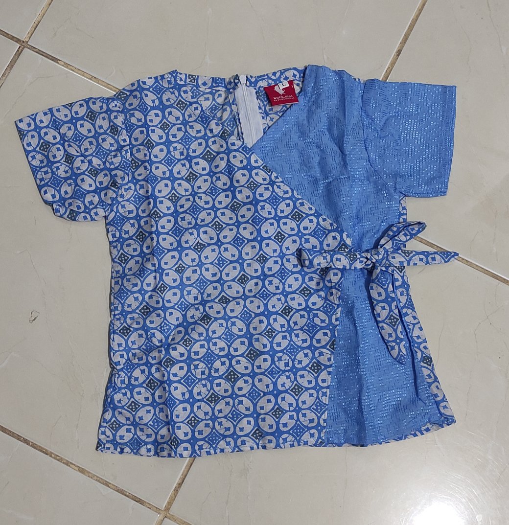 Blus Batik Anak Biru Kawung Kombinasi Bagus Unik Cantik Atasan Batik Biru Soft Cocok Buat Kesekolah