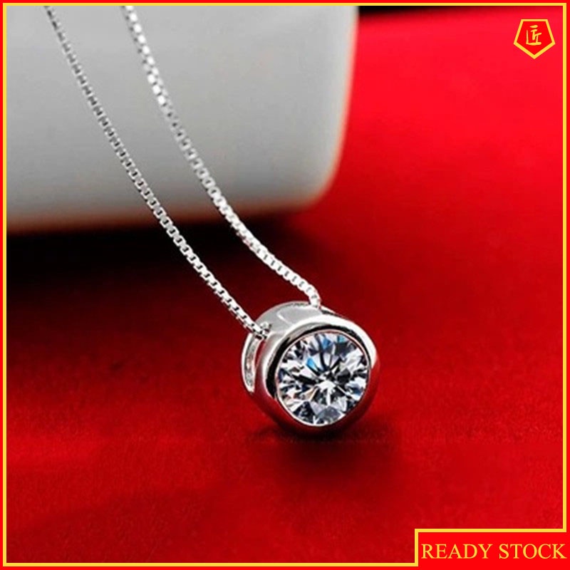 [Ready Stock]Fashion Silver Plated Diamond Pendant Simple Necklace