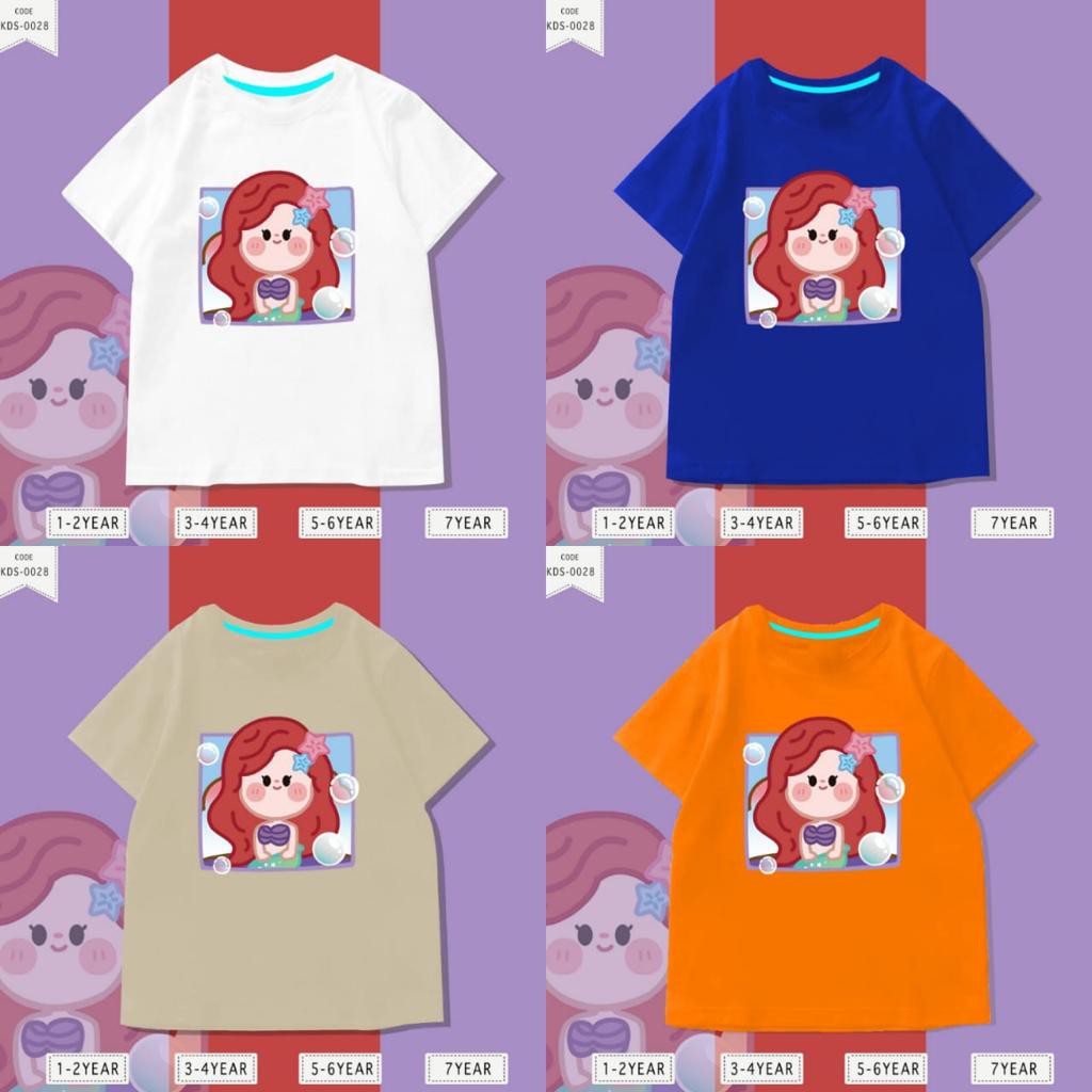 Baju Anak-Anak / Kaos Distro DTF Anak Perempuan Ariel / Unisex / Motif Princess / TERMURAH