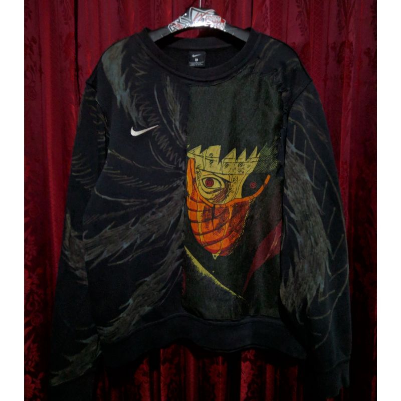 Nike Crewneck Rework Obito Izanagi Crewneck hitam jual nike reworked preloved t shirt CN hoodie