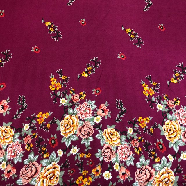 Kain katun Jepang motif bunga pinggiran warna maron