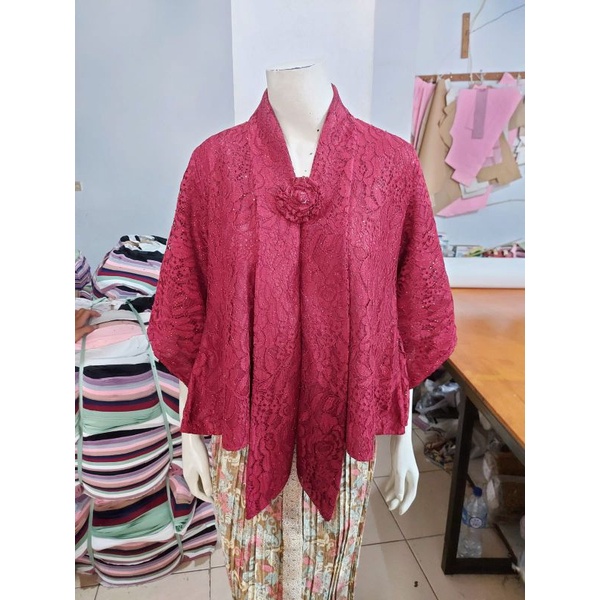 Kebaya floy KIMONO BROKAT standar jumbo glitter full furing busui KeroncongBusana-Maroon