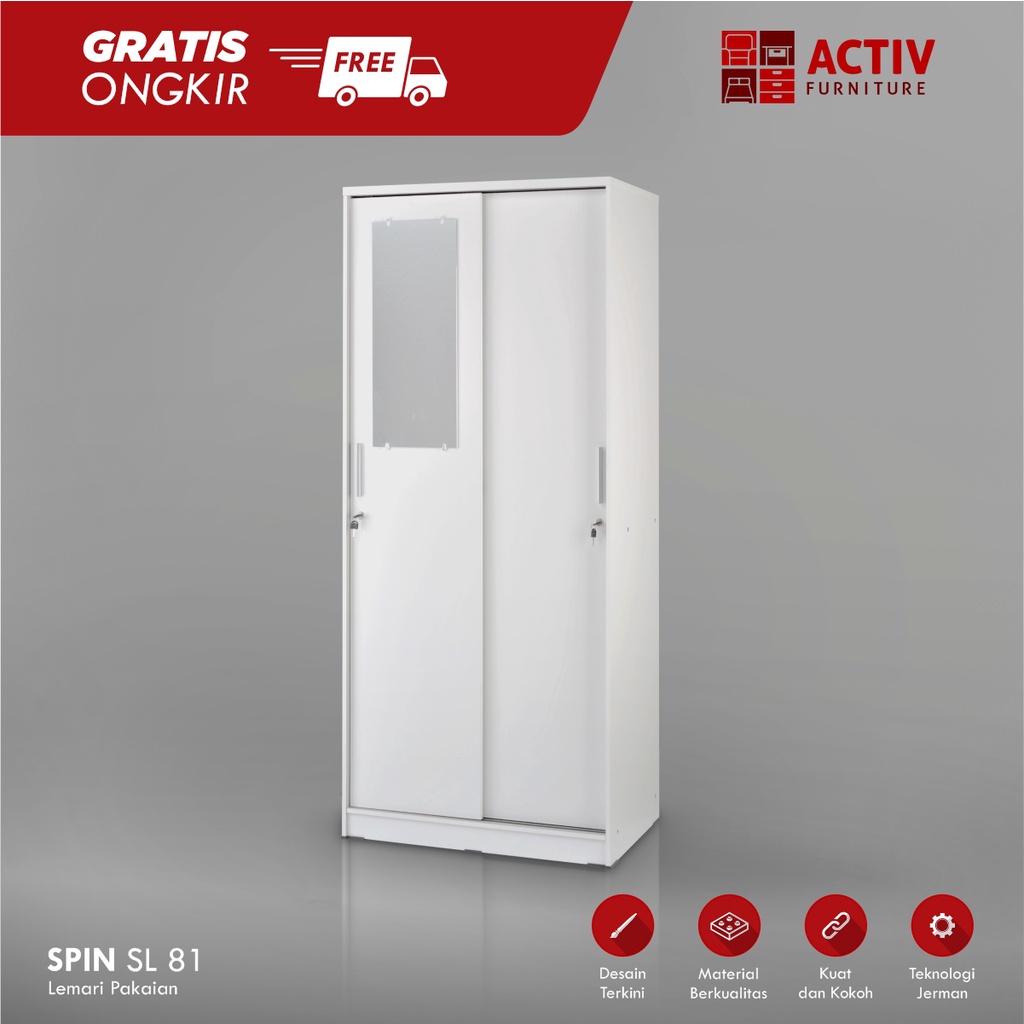 𝗛𝗮𝗽𝗽𝘆 𝗜𝗱𝗲𝗮 - Lemari Pakaian Pintu Geser Minimalis Elegan Murah White Lemari Baju / SPIN SL 81 SPIN S