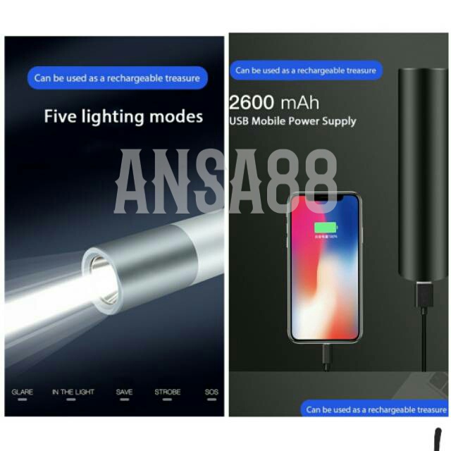 Senter powerbank real 2600 mAh senter cas mini senter pocket senter LED mini powerbank senter