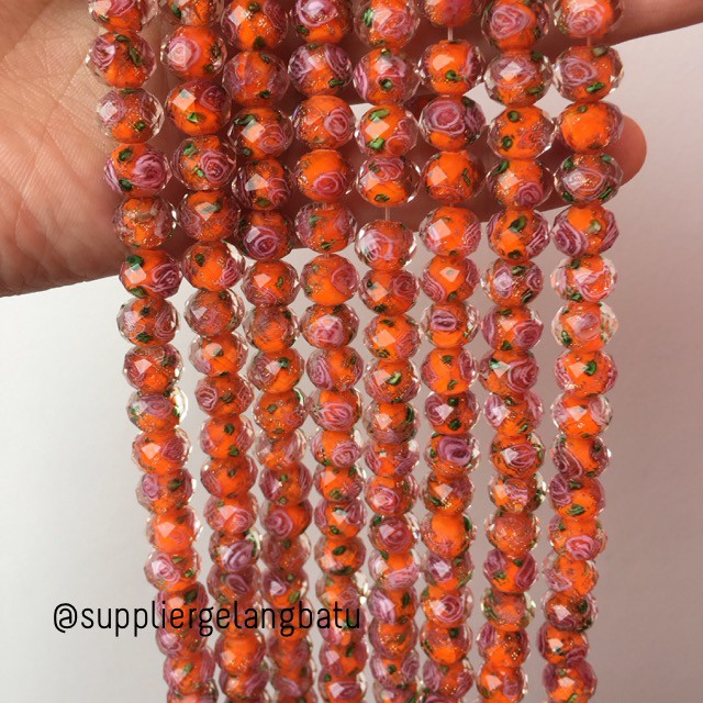 Lampwork Crystal Murano 12x10mm bahan kristal ceko mawar orange oren beads bahan craft aksesoris