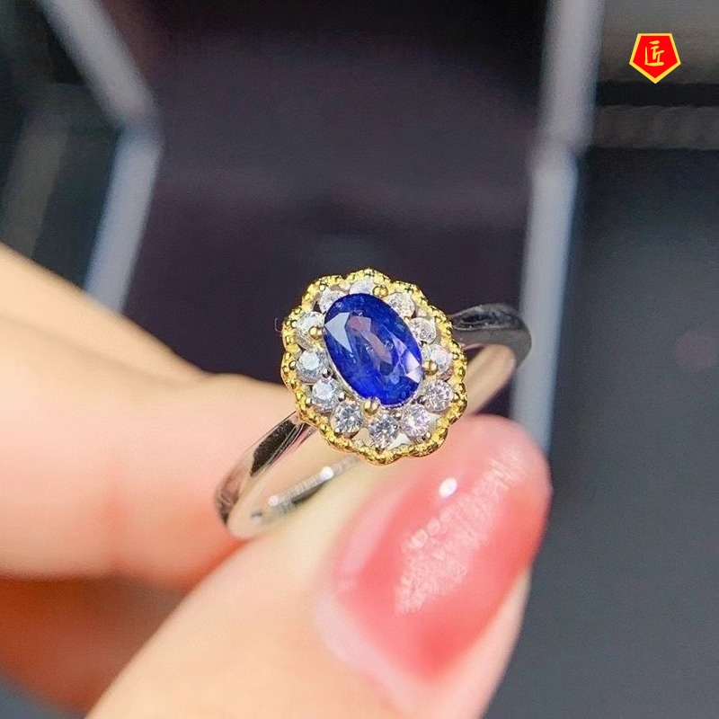 [Ready Stock]Simple Fashion Diamond Blue Colored Gems Ring