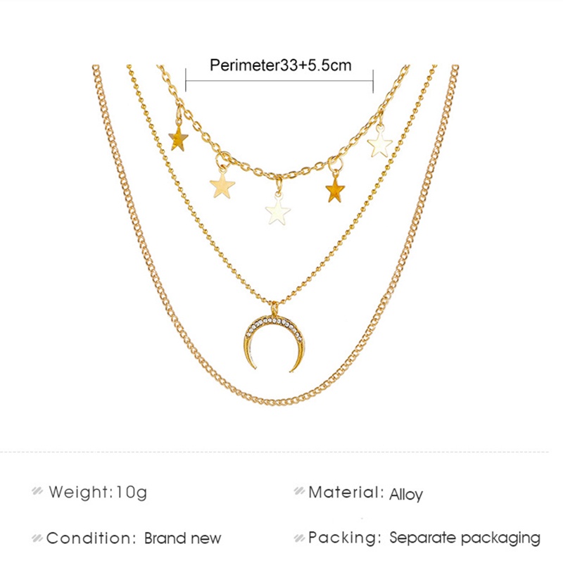 【MHANG】New Five-pointed Star Crescent Pendant Necklace Personalized Light Luxury Multi-layer Ladies Clavicle Chain Fashion Xingyue Niche Ladies Accessories