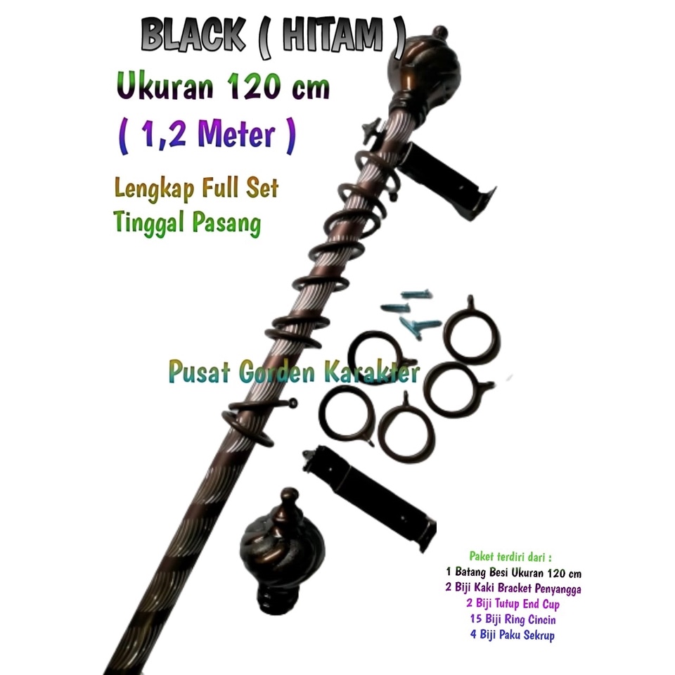 Besi Gorden Hordeng Jendela Minimalis 120 cm atau 1,2 Meter Besi Gorden Hordeng Full Set Murah Besi 