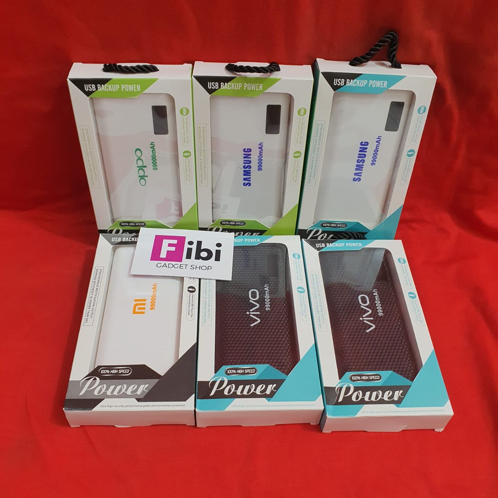 POWER BANK KUALITAS BAGUS 99.000 mAH DIGITAL LEATHER - 2 USB LED SENTER - FAST CHARGING