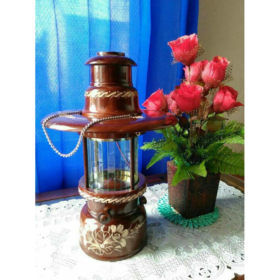 Terlaris Lampu Gantung Antik Dari Kayu Jati Model Petromak - Cokelat Tua ,