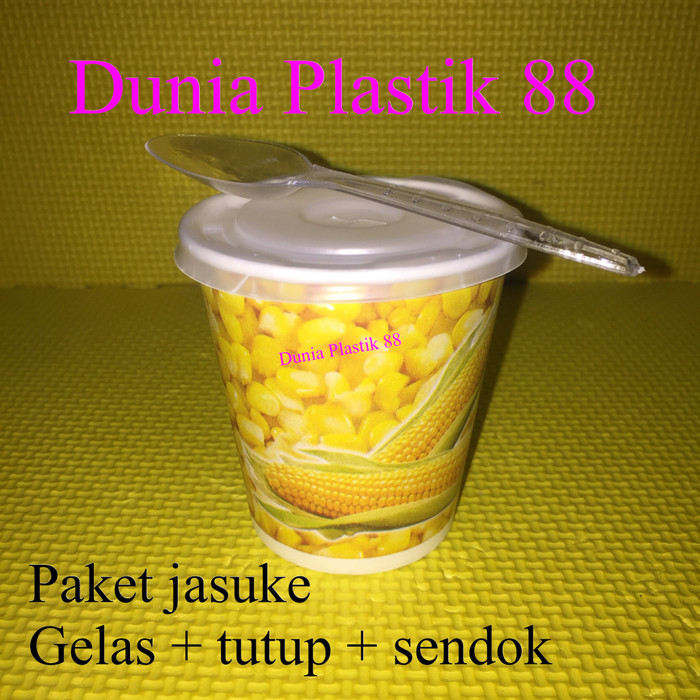 tRQMs0 @50Set Paket Jasuke Gelas Kertas Paper Cup 6,5Oz+ Tutup +Sendok Jagung Dbygs4