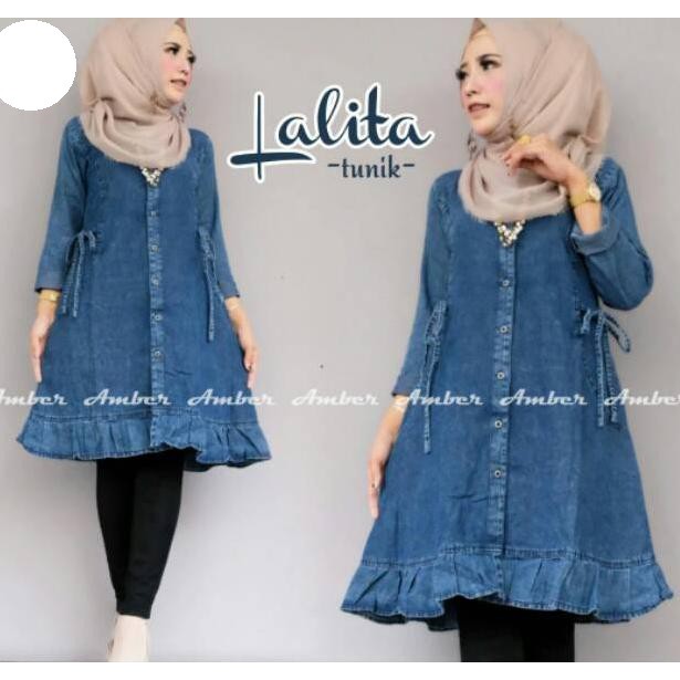 (COD) Lalita Tunik | Fashion Muslim | Pakaian Wanita | Tunik Jeans | Gamis Jeans | Myta Olshop