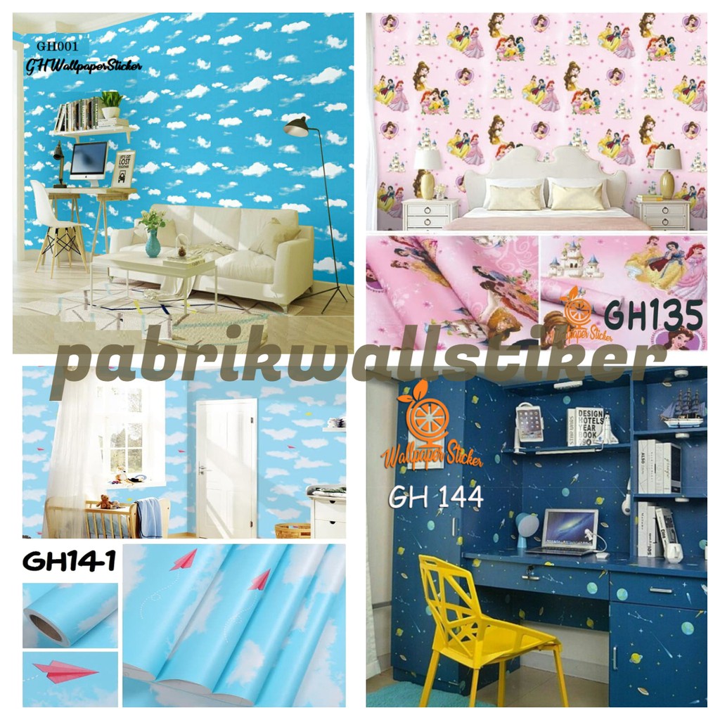 Wallpaper stiker dinding hisan dinding rumah dekorasi rumah dinding dekorasi plafon dekorasi kamar anak motif awan ukuran 45cmx9meter