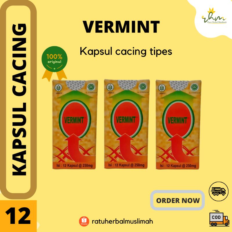 Kapsul cacing buat tipes, Kapsul cacing untuk anak, Vermint kapsul cacing isi 12