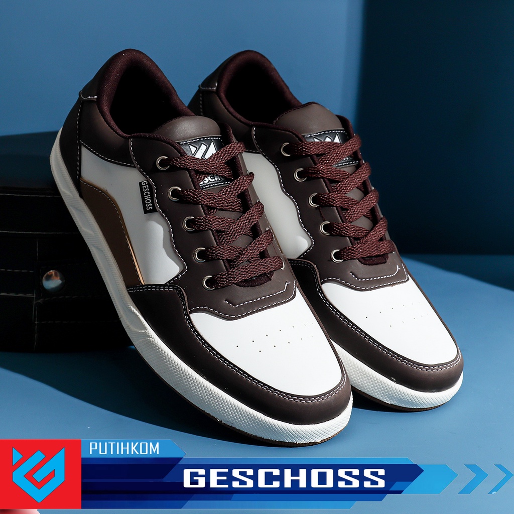 READY STOK Sepatu Sneakers Pria G7834 Putih Kombinasi Brand Geschoaa Sepatu Kets Kuliah Kerja Jalan Jalan Puith Coklat Murah Berkualitas