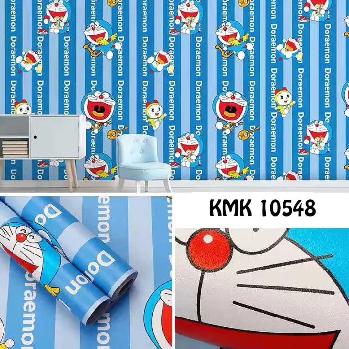 Wallpaper Dinding Motif Doraemon Garis Ukuran Panjang 10Meter x Lebar 45Cm